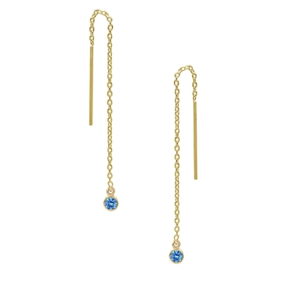 925 Sterling bạc đơn giản 18K vàng bọc phụ nữ Bezel Drop Chain Threader tai