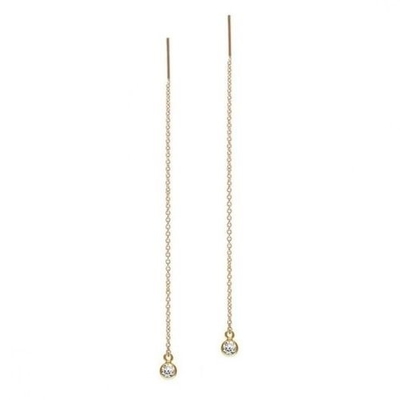925 Sterling bạc đơn giản 18K vàng bọc phụ nữ Bezel Drop Chain Threader tai