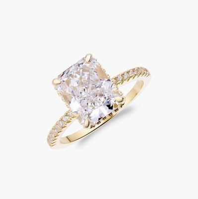 Baguette bọc bạc Kim cương xanh 5A cắt băng CZ nhẫn đính hôn cho phụ nữ 925 bạc Sterling