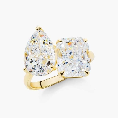 925 Sterling bạc hai đá nhẫn đính hôn với thiết lập Prong và đá trắng CZ
