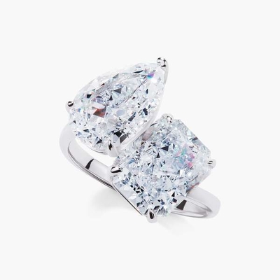 925 Sterling bạc hai đá nhẫn đính hôn với thiết lập Prong và đá trắng CZ