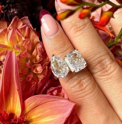 925 Sterling bạc hai đá nhẫn đính hôn với thiết lập Prong và đá trắng CZ