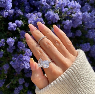 925 Sterling bạc hai đá nhẫn đính hôn với thiết lập Prong và đá trắng CZ