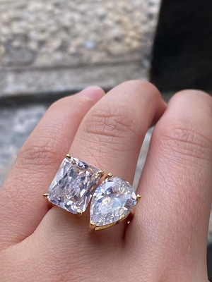 925 Sterling bạc hai đá nhẫn đính hôn với thiết lập Prong và đá trắng CZ