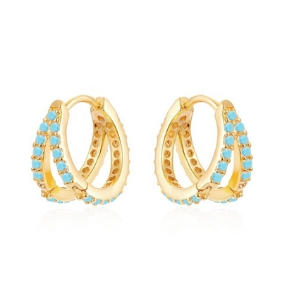 Rhodium Plating Double Turquoise 925 Sterling Silver Cubic Zirconia Bàn tai cho phụ nữ