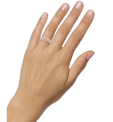 3 miếng Pave Ring Set Rhodium Plated Wave Ring Sterling Silver