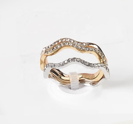 3 miếng Pave Ring Set Rhodium Plated Wave Ring Sterling Silver