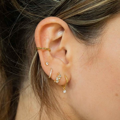 ODM 925 Sterling Silver Hoop Mouth Earrings Trung bình Với Vàng nhỏ 18K Vermeil Plating