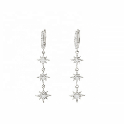 Vàng bọc 925 Bạc Brazil Starburst Long Dangle Hoop Bàn tai cho phụ nữ