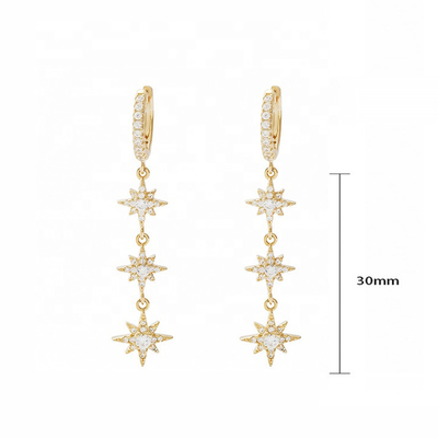 Vàng bọc 925 Bạc Brazil Starburst Long Dangle Hoop Bàn tai cho phụ nữ
