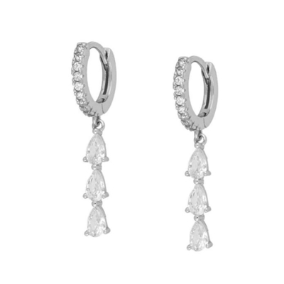 Brazil nước giọt cubic Zircon Long Dangle Băng tai trong 18K vàng bọc vòng xoáy