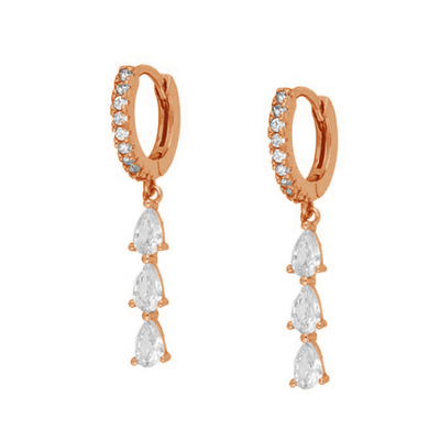 Brazil nước giọt cubic Zircon Long Dangle Băng tai trong 18K vàng bọc vòng xoáy