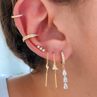 Brazil nước giọt cubic Zircon Long Dangle Băng tai trong 18K vàng bọc vòng xoáy