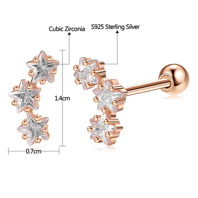 18K vàng bọc 925 Sterling Silver Star Cubic Zirconia Stud Bàn tai cho phụ nữ phụ kiện
