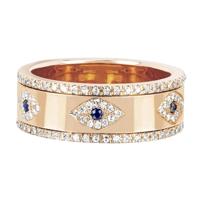 Blue Sapphire White CZ Eye Women Eternity Band Brass Eternity Ring Cho Phụ nữ