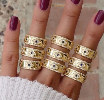 Blue Sapphire White CZ Eye Women Eternity Band Brass Eternity Ring Cho Phụ nữ