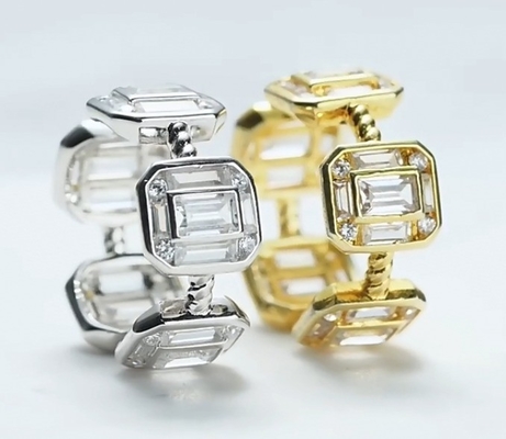 Emerald White CZ Đàn bà Eternity Band Baguette 18K vàng 925 Sterling bạc nhẫn