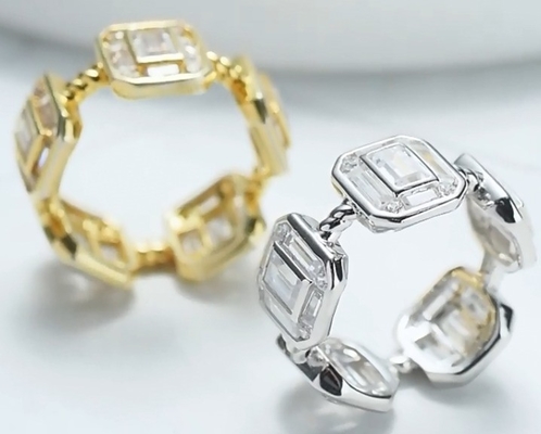 Emerald White CZ Đàn bà Eternity Band Baguette 18K vàng 925 Sterling bạc nhẫn