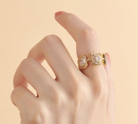 Emerald White CZ Đàn bà Eternity Band Baguette 18K vàng 925 Sterling bạc nhẫn