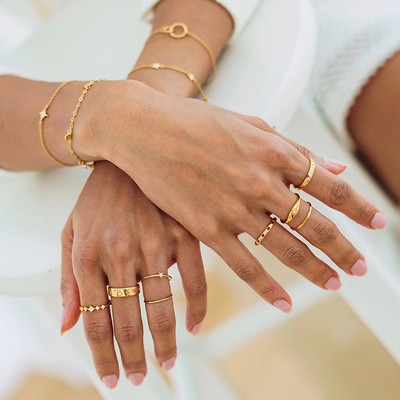 Phong cách thời trang Star Hollow Eternity Band nhẫn bằng bạc 925 đồ trang sức bằng vàng 18K