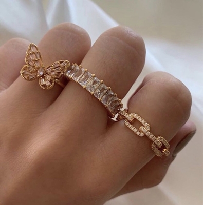 925 Sterling Silver Curb Link Chain Ring 18K Phụ nữ Cubic Zirconia