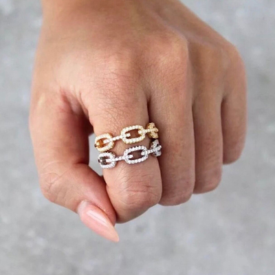 925 Sterling Silver Curb Link Chain Ring 18K Phụ nữ Cubic Zirconia
