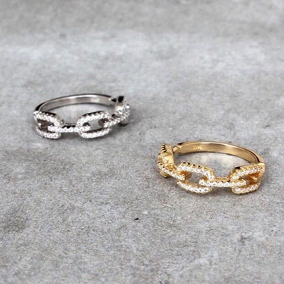 925 Sterling Silver Curb Link Chain Ring 18K Phụ nữ Cubic Zirconia