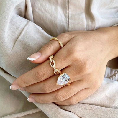 925 Sterling Silver Curb Link Chain Ring 18K Phụ nữ Cubic Zirconia