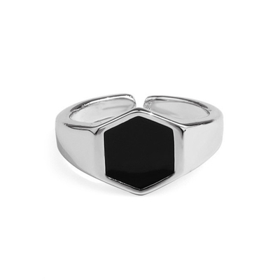 14K vàng bọc màu đen Agate nhẫn đeo tay trong 925 bạc cho các cá nhân phong cách ý thức