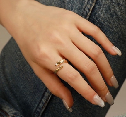 Kích thước 4-10 CZ Nhẫn đá 18K Vàng mở rắn 925 Sterling bạc nhẫn động vật