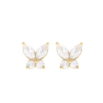 Phong cách cổ điển 925 Sterling Silver Gold Plated Cubic Zirconia Bướm Stud tai