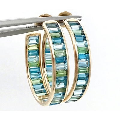 Vật liệu chính đồ trang sức Baguette bạc Topaz màu xanh và xanh lá cây Stud Hoops cho phong cách cổ điển