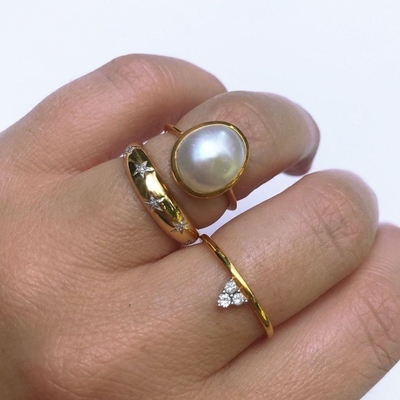 Chiếc nhẫn mái vòm 14k 18k vàng Chunky Star Set Nhẫn kim cương cho trang phục phong cách