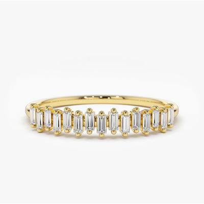 925 Sterling Silver CZ Diamond Baguette Chiếc nhẫn vĩnh cửu nữ với vàng vàng