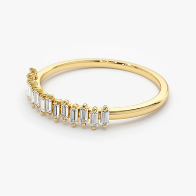 925 Sterling Silver CZ Diamond Baguette Chiếc nhẫn vĩnh cửu nữ với vàng vàng