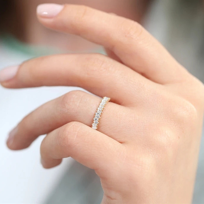 925 Sterling Silver CZ Diamond Baguette Chiếc nhẫn vĩnh cửu nữ với vàng vàng