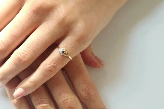 925 Sterling Silver Evil Eye Nhẫn băng kim cương với bọc bạc theo phong cách cổ điển