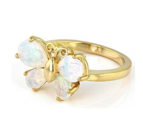 Đồ trang sức tinh tế nhiều màu Ethiopia Opal Butterfly Ring 18k vàng vàng trên Sterling bạc