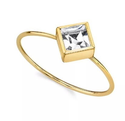 14K vàng đắm hình khối Zirconia Crystal Ring OEM Rhinestone Ring