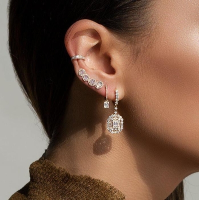 Vòng tai màu trắng CZ 925 Sterling Silver Classic Style cho đính hôn và đám cưới