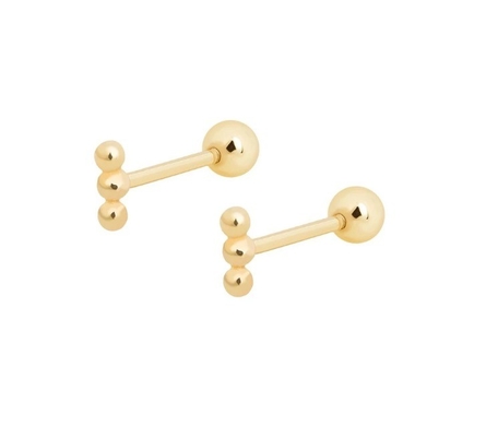 Mini Beaded Barbell Bạc Stud tai với ốc trở lại 925 Sterling bạc