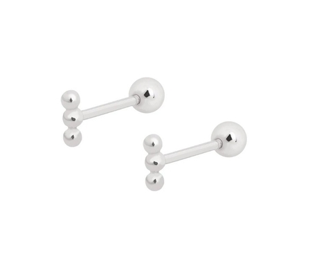 Mini Beaded Barbell Bạc Stud tai với ốc trở lại 925 Sterling bạc