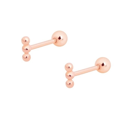Mini Beaded Barbell Bạc Stud tai với ốc trở lại 925 Sterling bạc
