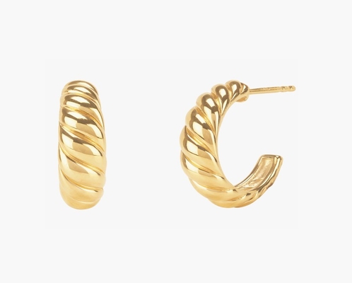 Croissant Dome Hoop Bắt tai 18K vàng bọc bạc Croissant Dome Hoops