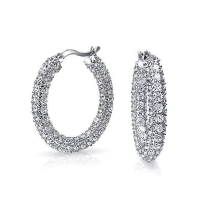 925 Sterling Silver Bridal Pave White CZ Hoop Bàn tai cho cô dâu thời trang