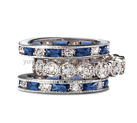 925 Sterling bạc CZ mô phỏng Sapphire xếp chồng nhẫn Set có kích thước tùy chỉnh