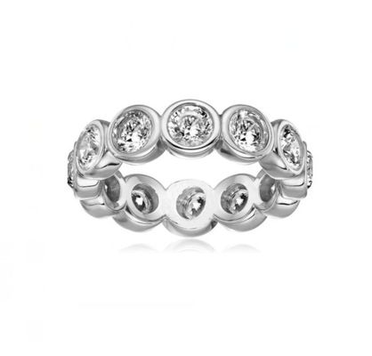 CLASSIC Ins 18K vàng phủ Bezel thiết lập CZ Eternity Band 925 Sterling bạc nhẫn