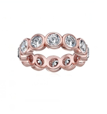 CLASSIC Ins 18K vàng phủ Bezel thiết lập CZ Eternity Band 925 Sterling bạc nhẫn
