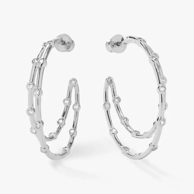 Vòng tai vòng tròn Zirconia hình khối trắng Bezel Set Twin Hoop Vòng tai vòng tròn 18K vàng