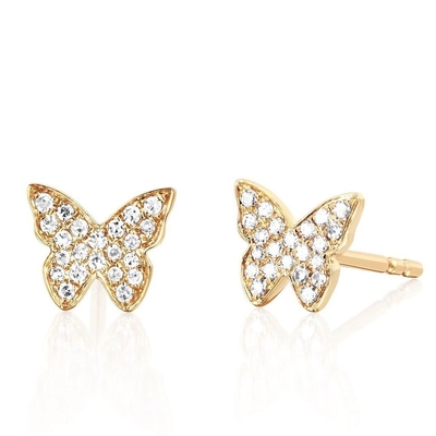 Hoa tai đính bướm mạ vàng 18K thủ công với viền đá trắng và đá ZIRCON